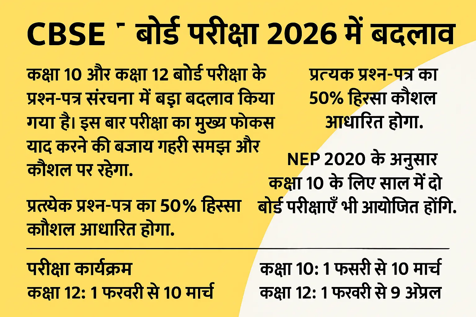 CBSE Board Exam 2026 CBSE New Exam Pattern 2026 CBSE Board Changes 2026 CBSE Skill Based Questions 2026 CBSE New Question Paper Pattern 2026 CBSE 2026 Exam Pattern in Hindi CBSE Board Exam 2026 Updates CBSE Class 10 Two Board Exams 2026 CBSE Class 12 Exam Pattern 2026 CBSE 50% Skill Based Questions