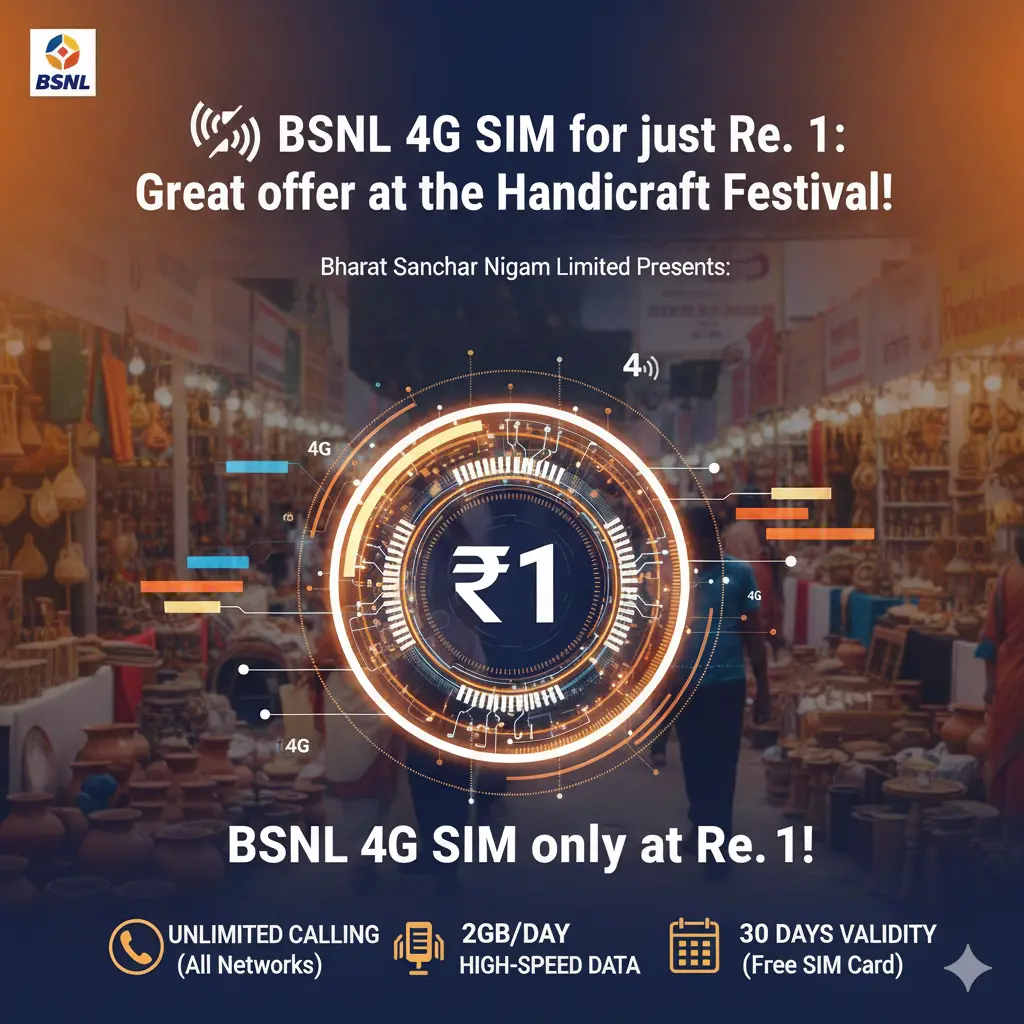 BSNL 4G SIM offer India BSNL SIM ₹1 festival offer BSNL 4G SIM price one rupee BSNL handicrafts festival offer BSNL new SIM offer 2026 BSNL 4G SIM activation BSNL cheap SIM card offer